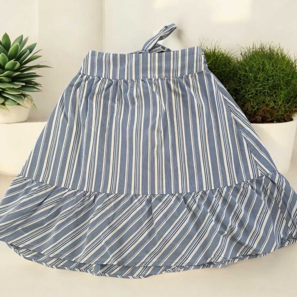 J By J Crew Blue & White Stripe Big Bow Midi Skirt Ruffle Hem Size 2